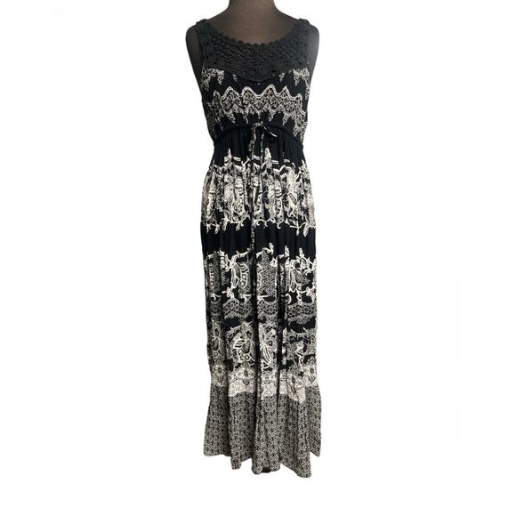 Y2K Bila Moto Boho Crochet Drawstring Waist Maxi Dress S Festival Fairy Grunge - Picture 1 of 6